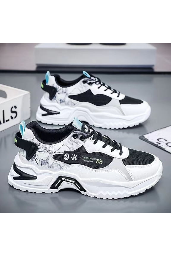 Men'S Bold Pop-Culture Design, Cool Gift for Birthdays, Holidays & Special Occasions, Upper  Black & White Anime-Print Casual Sneakers | Great for Daily Walks, Light Outdoor Activities & Errands
