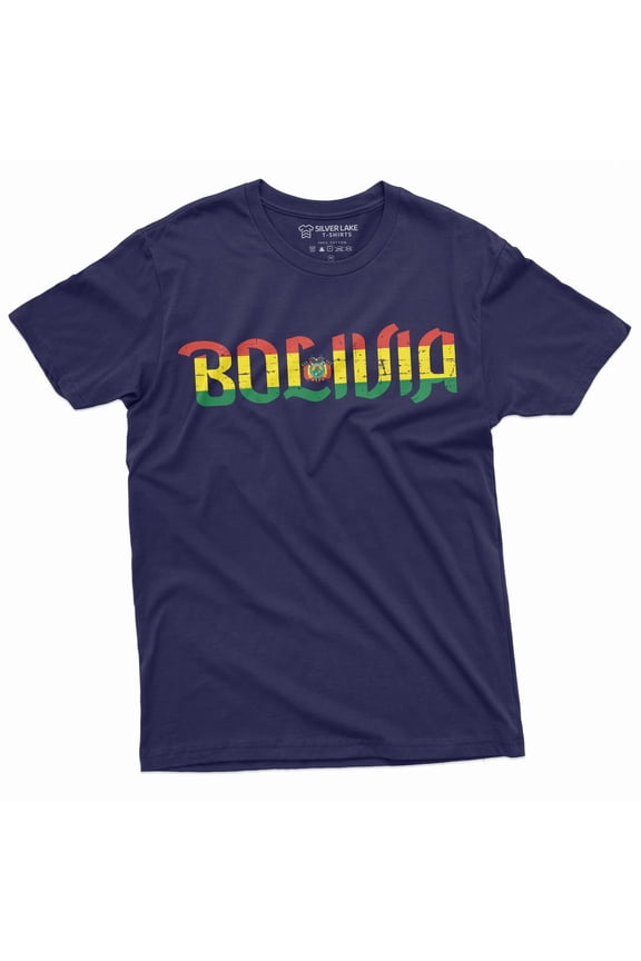 Men'S Bolivia T-Shirt Nation Flag T-Shirt Estado Plurinacional De Bolivia Tee (Large Navy Blue)