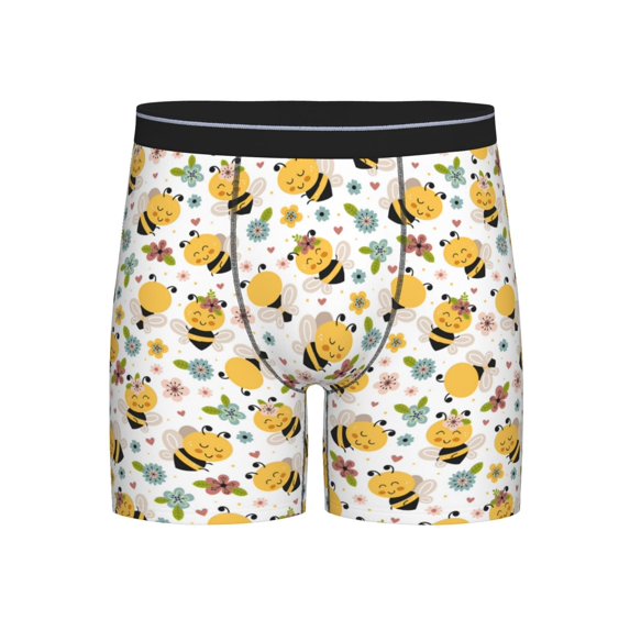 Men'S Boxer Briefs, Bee And Flowers Soft And Breathable Mens Underwear Boxer Briefs With Widen Waist