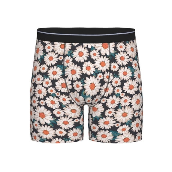 Men'S Boxer Briefs, Blue Leaves Daisies Flowers Soft And Breathable Mens Underwear Boxer Briefs With Widen Waist
