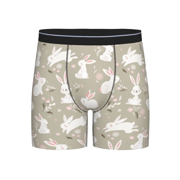 Men'S Boxer Briefs, Bohemian Flower Cute Rabbit Soft And Breathable Mens Underwear Boxer Briefs With Widen Waist