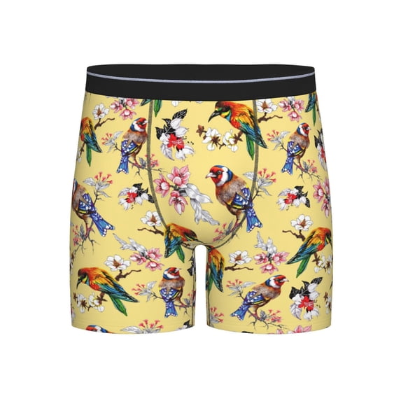 Men'S Boxer Briefs, Bright Birds Flowers Soft And Breathable Mens Underwear Boxer Briefs With Widen Waist