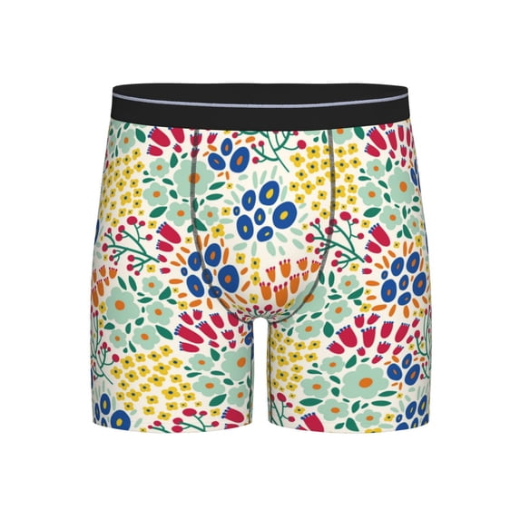 Men'S Boxer Briefs, Cartoon Flowers B Soft And Breathable Mens Underwear Boxer Briefs With Widen Waist
