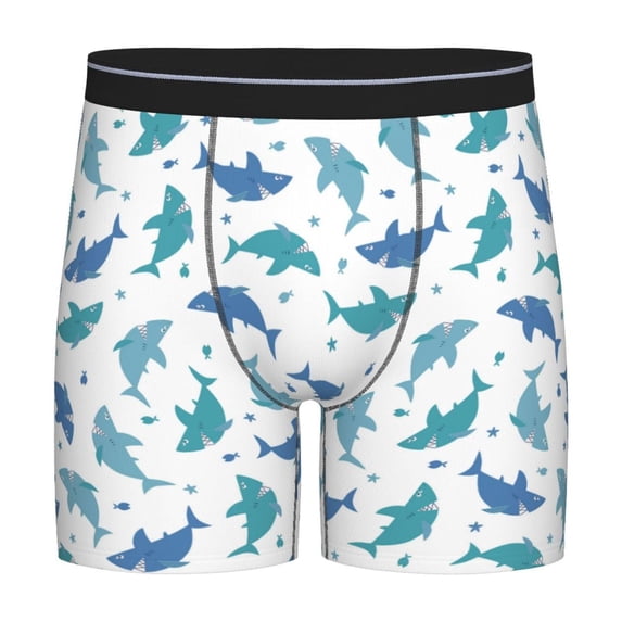Men'S Boxer Briefs, Cartoon Funny Cute Shark Soft And Breathable Mens Underwear Boxer Briefs With Widen Waist
