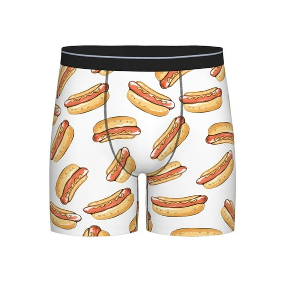 Men'S Boxer Briefs, Cartoon Hot Dog Print White Soft And Breathable Mens Underwear Boxer Briefs With Widen Waist