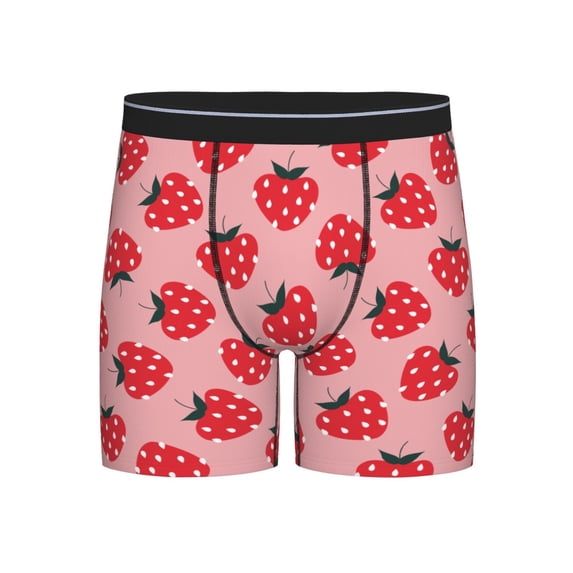 Men'S Boxer Briefs, Cartoon Strawberries Print Soft And Breathable Mens Underwear Boxer Briefs With Widen Waist