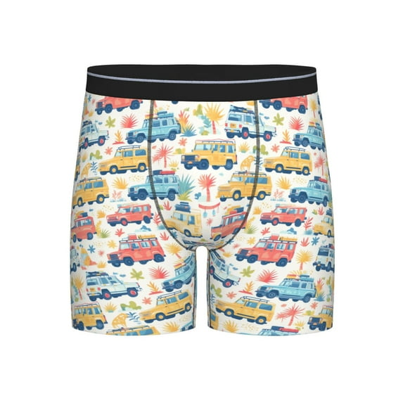 Men'S Boxer Briefs, Cartoon Travel Rv Suv Soft And Breathable Mens Underwear Boxer Briefs With Widen Waist