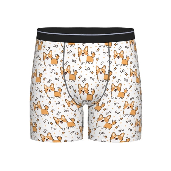 Men'S Boxer Briefs, Corgi With Hearts Soft And Breathable Mens Underwear Boxer Briefs With Widen Waist