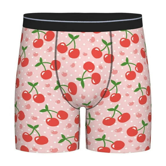 Men'S Boxer Briefs, Cute Berry Love Pink Soft And Breathable Mens Underwear Boxer Briefs With Widen Waist