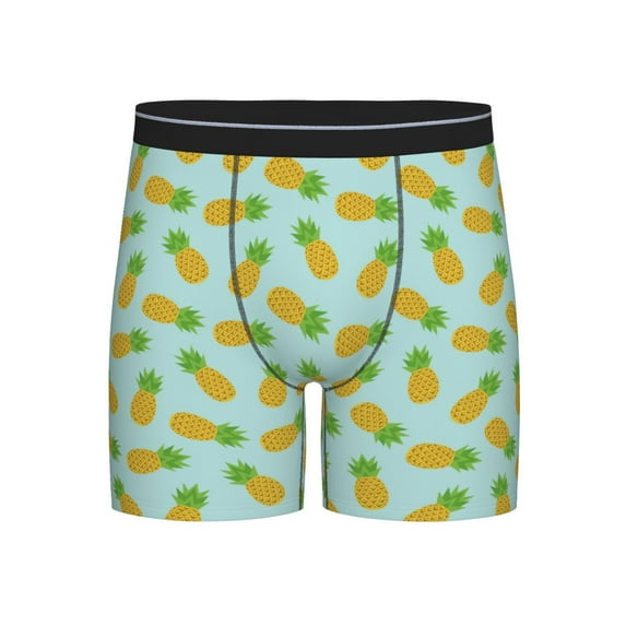 Men'S Boxer Briefs, Cute Pineapple Light Blue Soft And Breathable Mens Underwear Boxer Briefs With Widen Waist