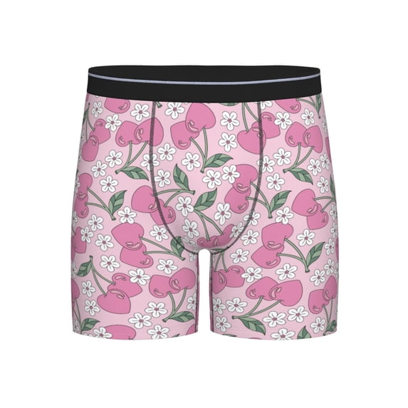 Men'S Boxer Briefs, Cute Pink Berry Flower Leaves Soft And Breathable Mens Underwear Boxer Briefs With Widen Waist