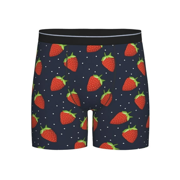 Men'S Boxer Briefs, Darkblue Strawberry Print Soft And Breathable Mens Underwear Boxer Briefs With Widen Waist