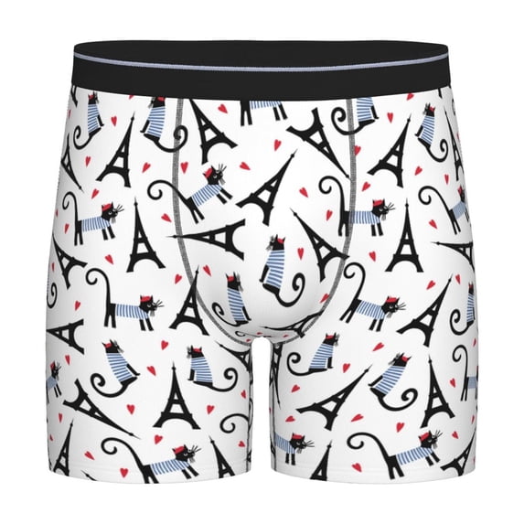 Men'S Boxer Briefs, Eiffel Tower Cat Soft And Breathable Mens Underwear Boxer Briefs With Widen Waist