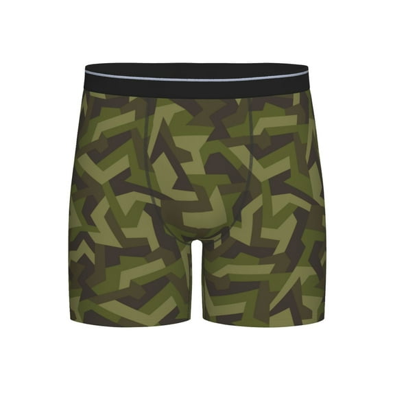 Men'S Boxer Briefs, Geometric Green Camouflage Soft And Breathable Mens Underwear Boxer Briefs With Widen Waist