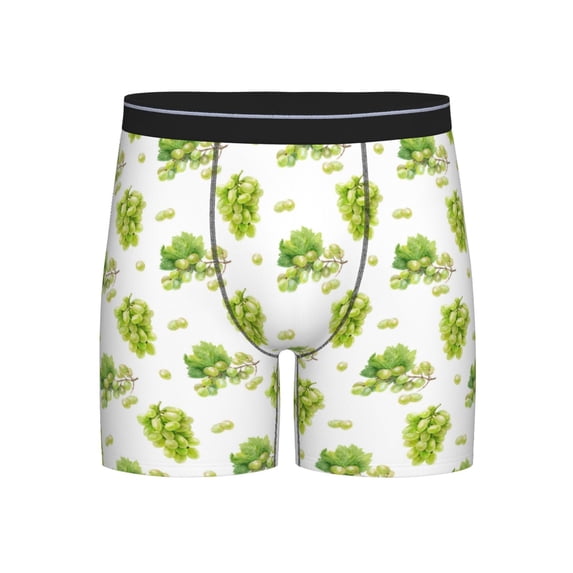 Men'S Boxer Briefs, Grape Print Green Soft And Breathable Mens Underwear Boxer Briefs With Widen Waist