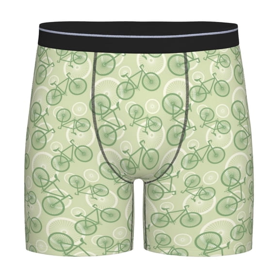 Men'S Boxer Briefs, Green Bike Pattern Soft And Breathable Mens Underwear Boxer Briefs With Widen Waist