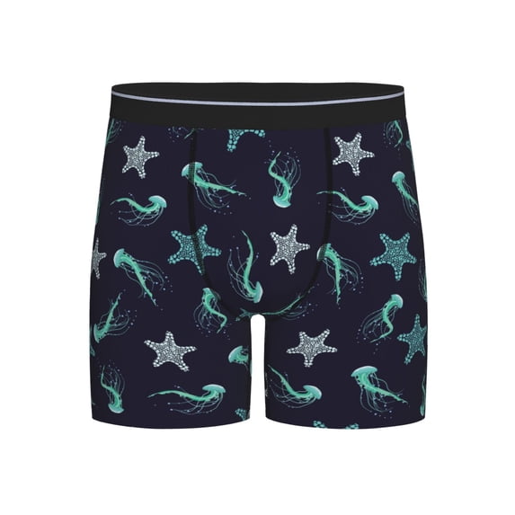 Men'S Boxer Briefs, Green Jellyfish Starfish Soft And Breathable Mens Underwear Boxer Briefs With Widen Waist