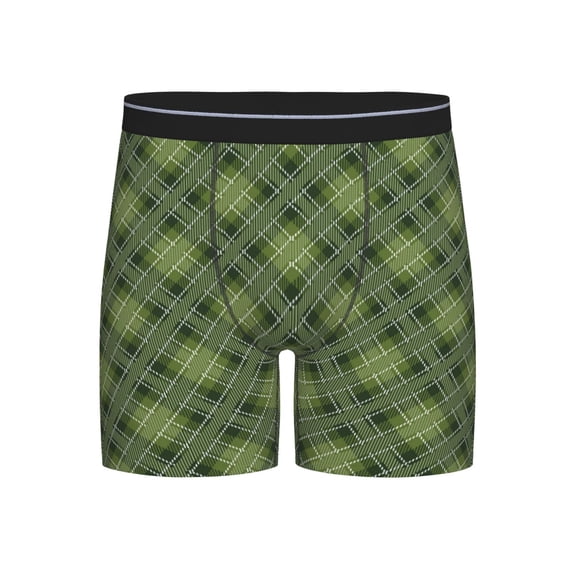 Men'S Boxer Briefs, Green Plaid Soft And Breathable Mens Underwear Boxer Briefs With Widen Waist