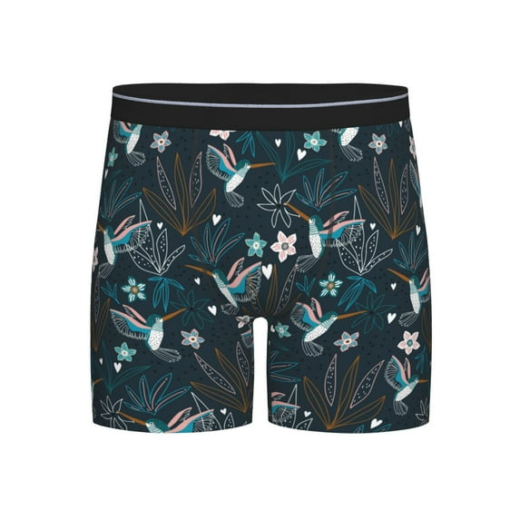 Men'S Boxer Briefs, Hand Painted Hummingbird Flower Soft And Breathable Mens Underwear Boxer Briefs With Widen Waist
