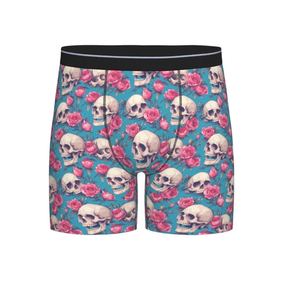 Men'S Boxer Briefs, Happy Skull Rose Soft And Breathable Mens Underwear Boxer Briefs With Widen Waist