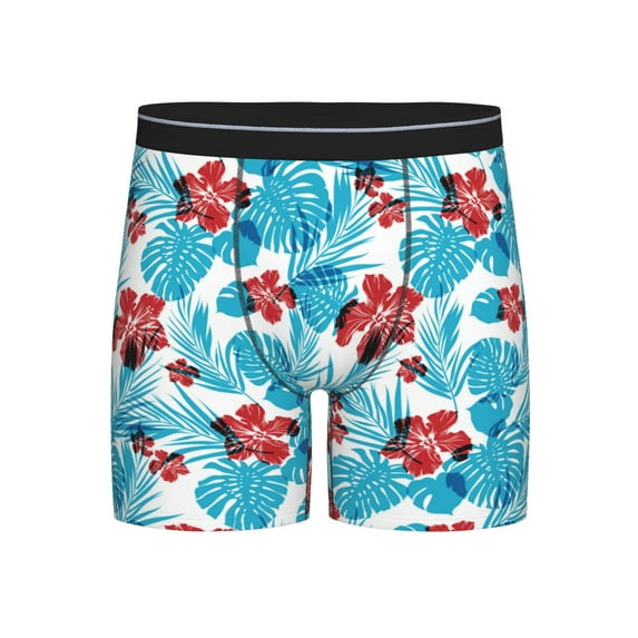 Men'S Boxer Briefs, Hawaiian Style Blue Leaves Soft And Breathable Mens Underwear Boxer Briefs With Widen Waist