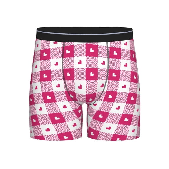 Men'S Boxer Briefs, Hot Pink Plaid Heart Soft And Breathable Mens Underwear Boxer Briefs With Widen Waist