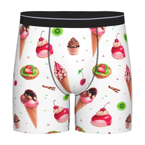 Men'S Boxer Briefs, Ice Cream Fruit Tart Print Soft And Breathable Mens Underwear Boxer Briefs With Widen Waist