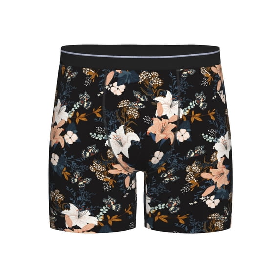 Men'S Boxer Briefs, Lilies Flowers Colorful Butterfly Soft And Breathable Mens Underwear Boxer Briefs With Widen Waist