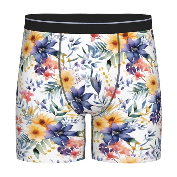 Men'S Boxer Briefs, Lilies Flowers Purple Yellow Soft And Breathable Mens Underwear Boxer Briefs With Widen Waist