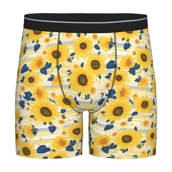 Men'S Boxer Briefs, Navy Blue Leaf Sunflower Soft And Breathable Mens Underwear Boxer Briefs With Widen Waist