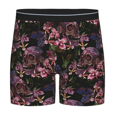 Men'S Boxer Briefs, Orchids Flowers Skull Soft And Breathable Mens Underwear Boxer Briefs With Widen Waist