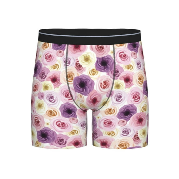 Men'S Boxer Briefs, Pink Purple Flowers Soft And Breathable Mens Underwear Boxer Briefs With Widen Waist