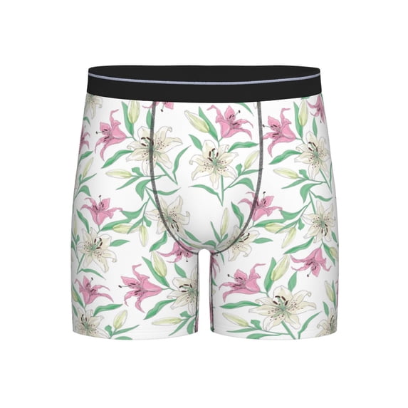 Men'S Boxer Briefs, Pink White Lilies Flowers Soft And Breathable Mens Underwear Boxer Briefs With Widen Waist