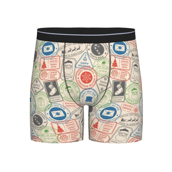 Men'S Boxer Briefs, Postmark Pattern Christmas Soft And Breathable Mens Underwear Boxer Briefs With Widen Waist