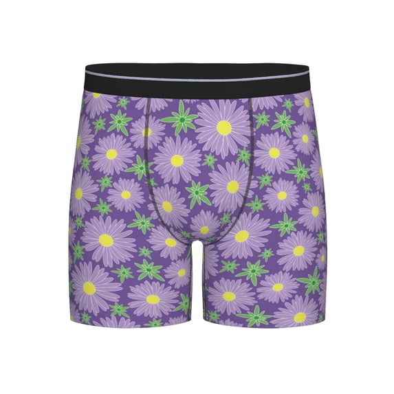 Men'S Boxer Briefs, Purple Daisies Flowers Soft And Breathable Mens Underwear Boxer Briefs With Widen Waist