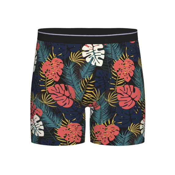 Men'S Boxer Briefs, Red Banana Leaves Soft And Breathable Mens Underwear Boxer Briefs With Widen Waist