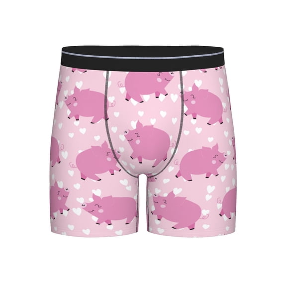 Men'S Boxer Briefs, Rose Pink Cute Pig Love Soft And Breathable Mens Underwear Boxer Briefs With Widen Waist