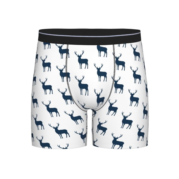 Men'S Boxer Briefs, Simple Cute Deer Navy Blue Soft And Breathable Mens Underwear Boxer Briefs With Widen Waist