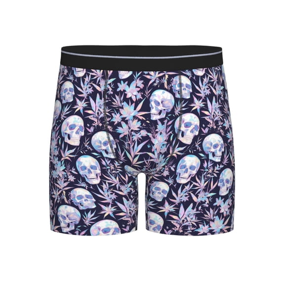 Men'S Boxer Briefs, Skull Flower Crystal Soft And Breathable Mens Underwear Boxer Briefs With Widen Waist