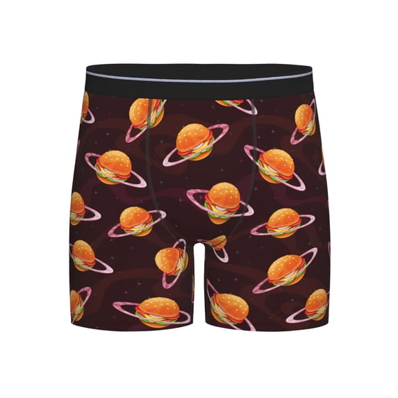 Men'S Boxer Briefs, Space Hamburger Pattern Soft And Breathable Mens Underwear Boxer Briefs With Widen Waist