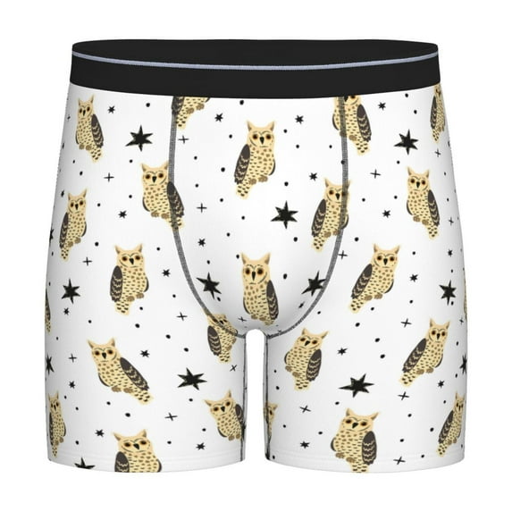 Men'S Boxer Briefs, Star Owl Print White Soft And Breathable Mens Underwear Boxer Briefs With Widen Waist