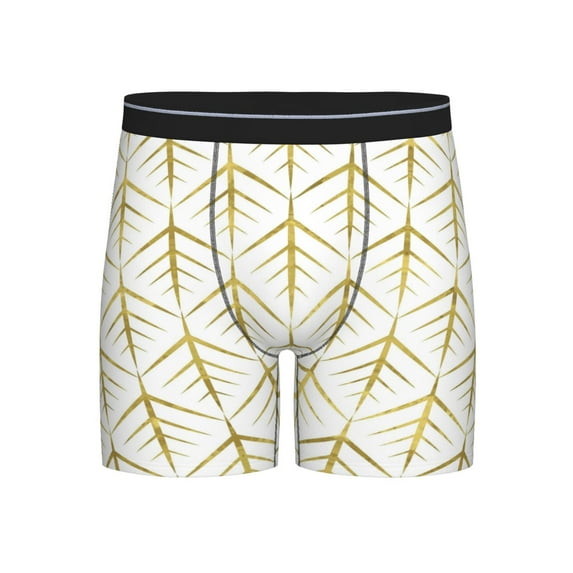 Men'S Boxer Briefs, White And Gold Geometry A Soft And Breathable Mens Underwear Boxer Briefs With Widen Waist