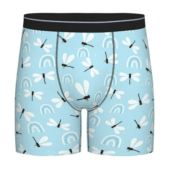 Men'S Boxer Briefs, White Blue Dragonfly Soft And Breathable Mens Underwear Boxer Briefs With Widen Waist