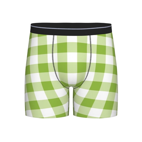 Men'S Boxer Briefs, White Green Plaid Soft And Breathable Mens Underwear Boxer Briefs With Widen Waist