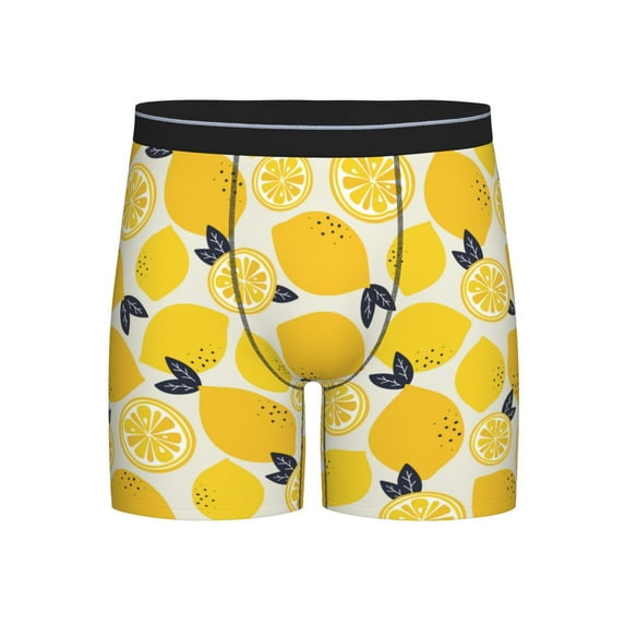 Men'S Boxer Briefs, Yellow Lemon Pattern Soft And Breathable Mens Underwear Boxer Briefs With Widen Waist