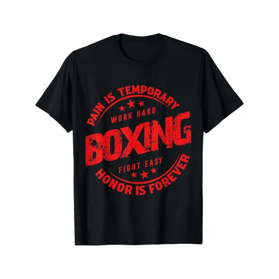 Men'S Boxing Gym T-Shirt - "Pain is Temporary, Boxing is Hard, Fighting is Easy, Honor is Forever" Motivational Tee - Soft Crew Neck Shirt for Boxers, Training, Casual Outfits