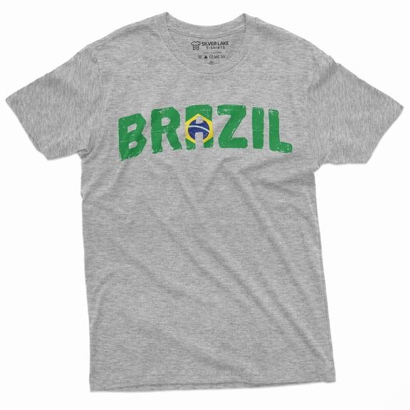 Men'S Brazil T-Shirt Brazilian Coat Of Arms Flag Tee Shirt Football Tshirt Brasil Tee (Medium Grey)