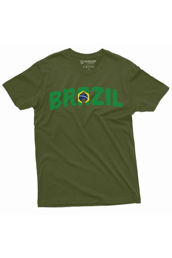 Men'S Brazil T-Shirt Brazilian Coat Of Arms Flag Tee Shirt Football Tshirt Brasil Tee (X-Large Military Green)