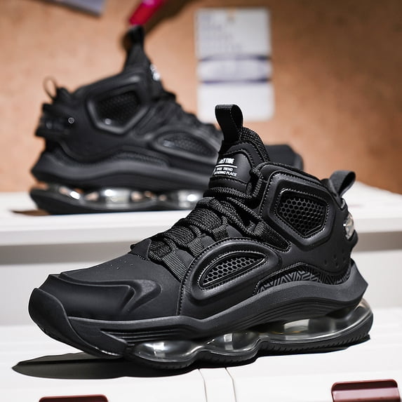 Men'S Breathable Athletic Sneakers - Black Low-Top Running Shoes with Cushioned Air Support, Mesh & Synthetic Upper, Rubber Sole for Gym, Basketball, Casual Wear - All-Season Comfort, Gym Shoes, Spo