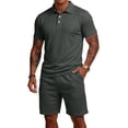 thumbnail image 1 of Men'S Breathable Collared Polo Shirt Short Sleeve And Elastic Waist Drawstring Shorts Set Casual Athletic Tracksuits For Summer Outdoor,Dark Gray,M, 1 of 7